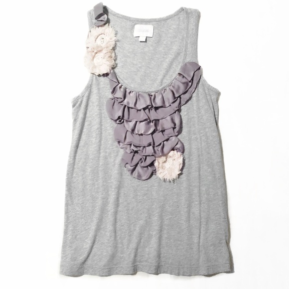 Anthropologie Tops - Anthropologie Sleevess Ruffle Tiered Gray Tank